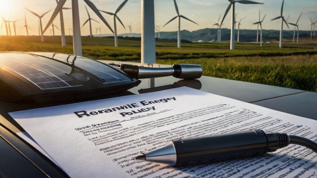 A policy document supporting lithium battery adoption, with renewable energy visuals.