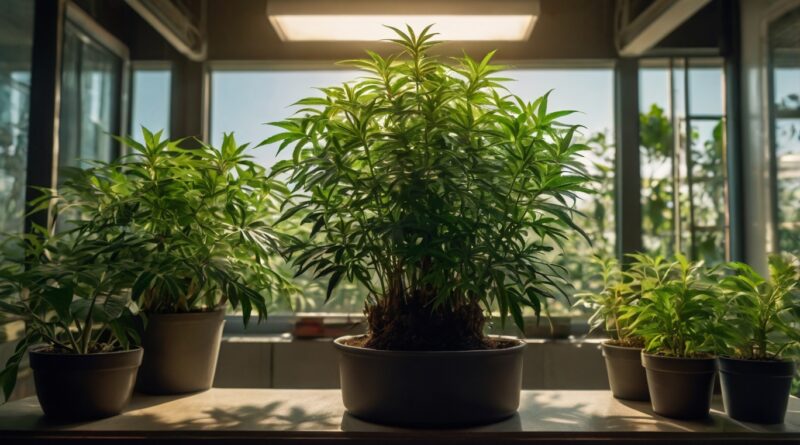 Comparison of Indica and Sativa cannabis plants showing their distinct growth patterns and environments.
